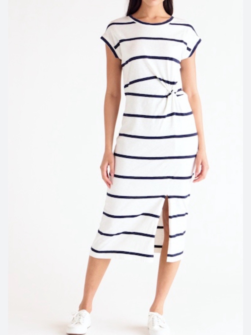 Caslon White & Navy Twist Waist Organic Cotton
Midi T-Shirt Dress